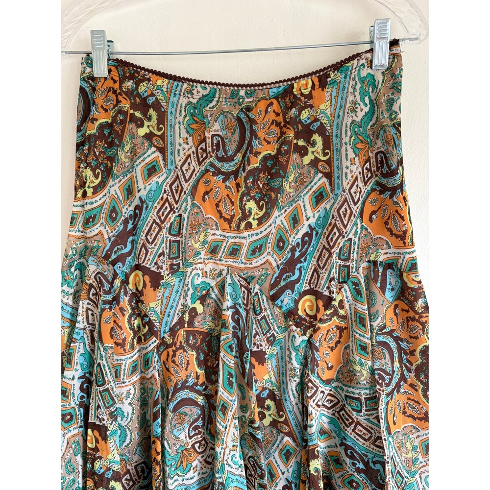 Vintage Y2K Newsworthy Midi Skirt Medium Brown Paisley Boho Flowy Whimsigoth - Picture 3 of 11